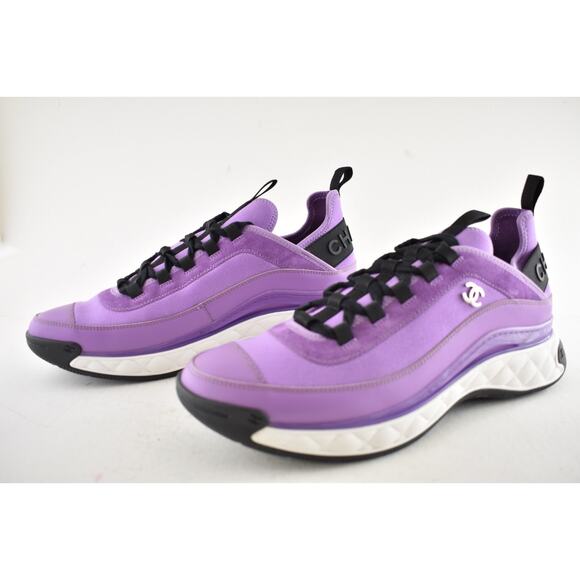 Chanel 20C Mens Purple Black White CC Logo Lace Up Low Top Trainer Sneaker 44 11 - Picture 10 of 13